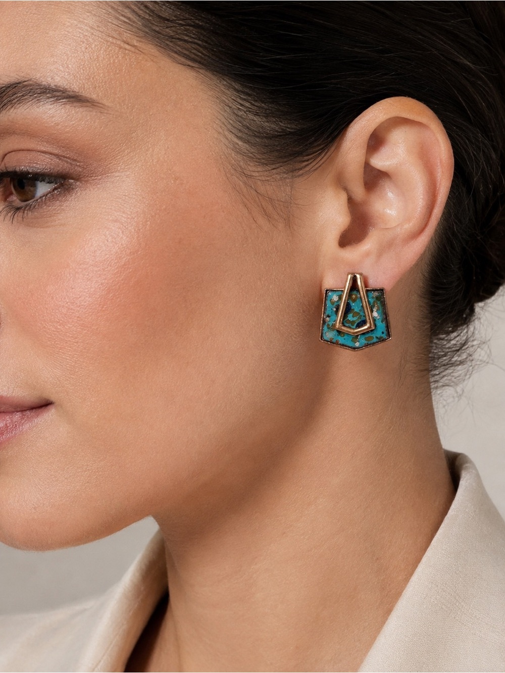 Vintage Matisse Copper Enamel Turquoise Clip On Earrings Mid Century